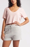 Bp. Washed V-neck Crop T-shirt In Pink Sky