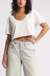 Bp. Washed V-neck Crop T-shirt In White Blanc