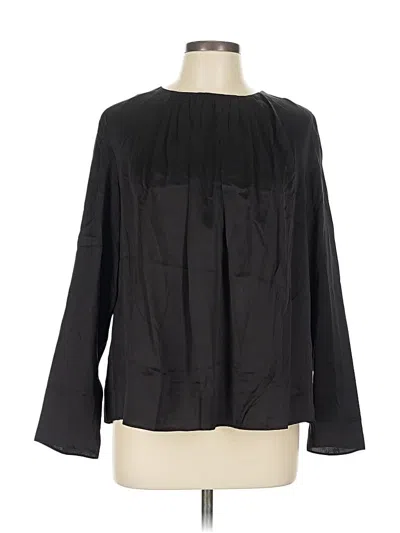 Pre-owned Br Standard Long Sleeve Silk Top Black Square Neckline Tops