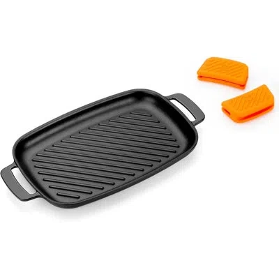 Bra Cookware Efficient Iron Rectangular Ribbed Grill | 13 Inches X 8.7 Inches Cast Iron Rectangular Griddle | All In Black