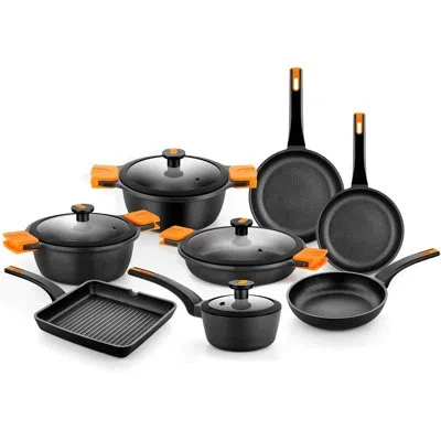 Bra Cookware Efficient Pro 12-piece Nonstick Cookware Set | Cast Aluminum Pots & Pans Set W/ 2 Pots, 1 Sauté Pan, In Black Finish