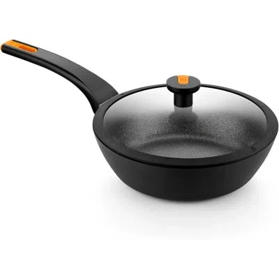 Bra Cookware Efficient Pro Nonstick Sauté Pan W/ Lid | 9.5 Inch - 3.2 Quart Cast Aluminum Deep Skillet | 3-layer  In Black