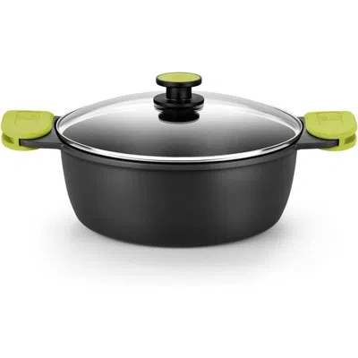 Bra Cookware Foodie High Stock Pot W/ Glass Lid | 9.5in - 4.2qt Cast Aluminum Advanced Deep Pot | Pfoa Free Trip In Black