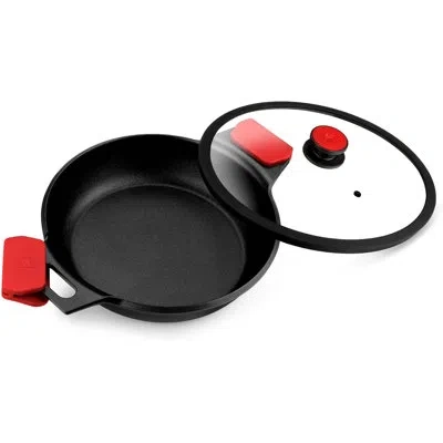 Bra Cookware Infinity Dual-handled Sauté Pan W/ Glass Lid | 11-inch 2.95-quart Shallow Stock Pot | Nonstick Cast  In Black