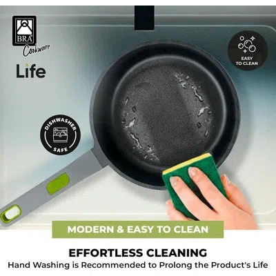Bra Cookware Life Ceramic Nonstick Saucepan W/ Glass Lid | 6.3 Inch 1.2 Quart Recycled Cast Aluminum Small Pot |  In Grey