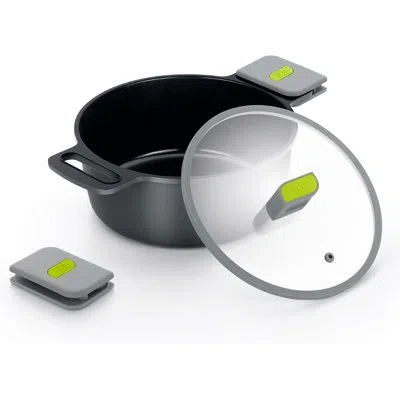 Bra Cookware Life Ceramic Nonstick Stock Pot W/ Glass Lid | 8 Inch 3.2 Quart Recycled Cast Aluminum Cooking Pot | In Grey