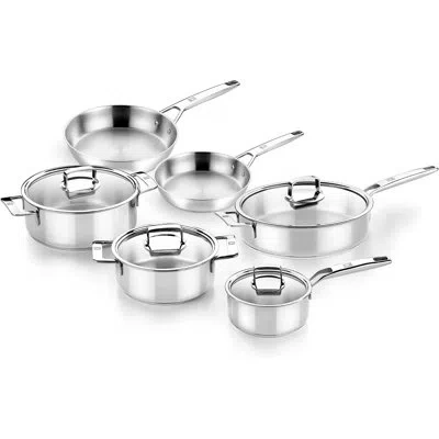 Bra Cookware Signature 10-piece Stainless Steel Cookware Set | Professional Pots & Pans Set | Kitchen Set W/ 2 Po In Bright Exterior Polishing And Satin Inte