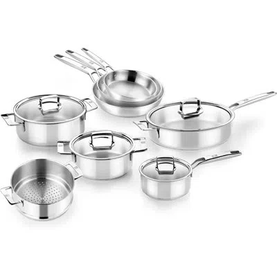 Bra Cookware Signature 12-piece Stainless Steel Cookware Set | Professional Pots & Pans Set | Kitchen Set W/ 2 Po In Bright Exterior Polishing And Satin Inte