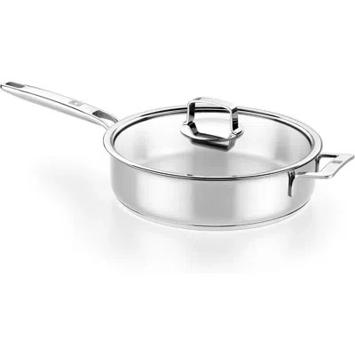 Bra Cookware Signature Sauté Pan W/ Glass Lid | 11 Inches - 4 Quarts Professional Low Casserole | Stainless Steel In Polished Finish