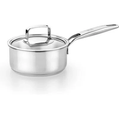 Bra Cookware Signature Stainless Steel Sauce Pot W/ Glass Lid | 6.3 Inch 1.2 Quart Professional Grade Saucepan |  In Polished Finish