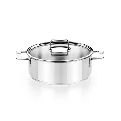 Bra Cookware Signature Stainless Steel Stock Pot W/glass Lid, 8-inch, 2.4-quart In Silver