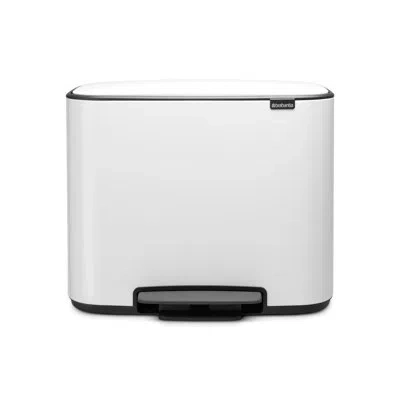 Brabantia Bo Step On Dual Compartment Recycling Trash Can 3 + 6 Gallon (9 Gallon Capacity) In White