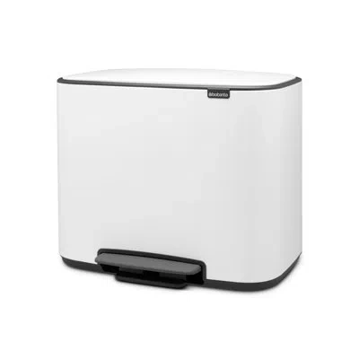 Brabantia Bo Step On Multi-compartment Recycling Trash Can 3 X 3 Gallon (9 Gallon Capacity) In White