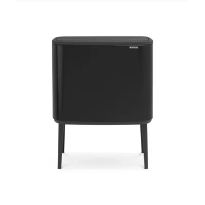 Brabantia Bo Touch Top Dual Compartment Recycling Trash Can, 3 + 6 Gallon (9 Gallon Capacity) In Matte Black