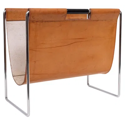 Pre-owned Brabantia Cognac Color Leather Magazine Holder 1960 Holland In Brown