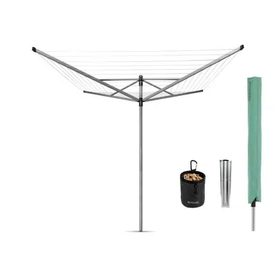 Brabantia Lift-o-matic Outdoor Clothesline (164 Ft) With Ground Spike, Cover, Clothespins And Bag In Metallic Gray