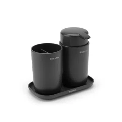 Brabantia Renew Bathroom Countertop Accessory Set - Soap Dispenser Toothbrush Holder And Tray In Dark Gray
