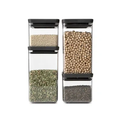 Brabantia Set Of 4 Tasty+ Stackable Square Canisters - 2 X 0.7 Quart (0.7l) & 2 X 1.7 Quart In Dark Gray