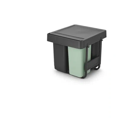 Brabantia Sort & Go Pull Out In-cabinet Plastic Dual Compartment Recycling Bin, 2.6 + 2.6 + 5.3 Gallon In Dark Gray & Jade Green