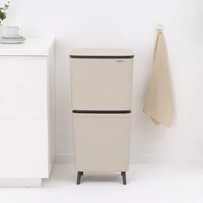 Brabantia Sortup Trash & Recycle Bin Hi, 6.6 + 2.6 + 2.6 Gallon (25l + 10l +10l) In Soft Beige