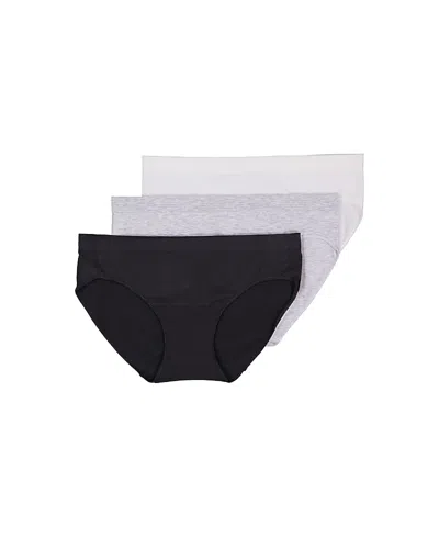 Brabar Comfy Undies Cotton Stretch Bikini Blk, Gry, Wht 3 Pack In Multi