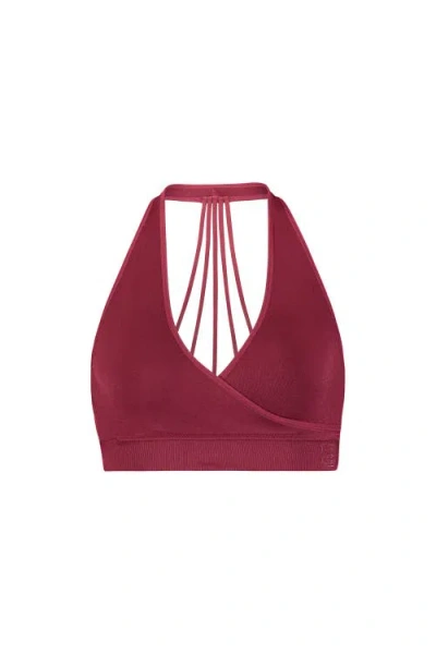 Brabar Hug Strappy Halter Sports Bralette In Burgundy