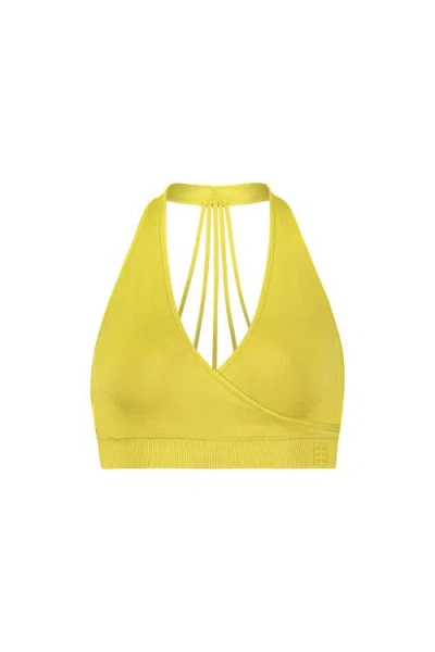 Brabar Hug Strappy Halter Sports Bralette In Yellow