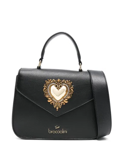 Braccialini Baroque Heart Appliqué Cross Body Bag In Black