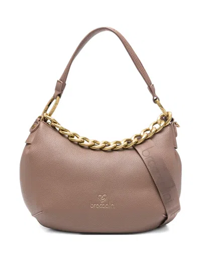 Braccialini Chain Leather Shoulder Bag In Brown