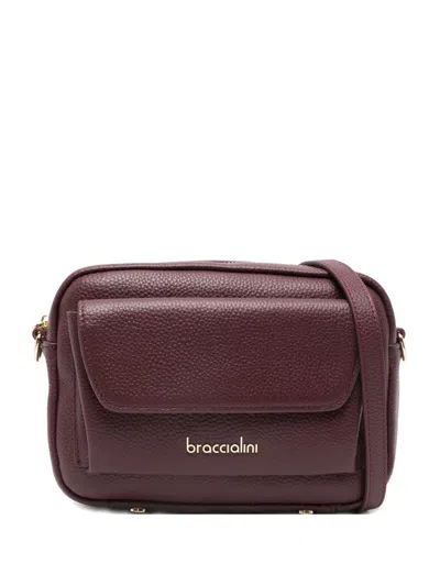 Braccialini Flap-pocket Leather Cross Body Bag In Burgundy