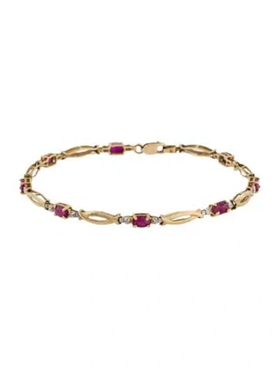 Pre-owned Bracelet 10k 1.65ctw Ruby & Diamond Link , 7.25" In Multi