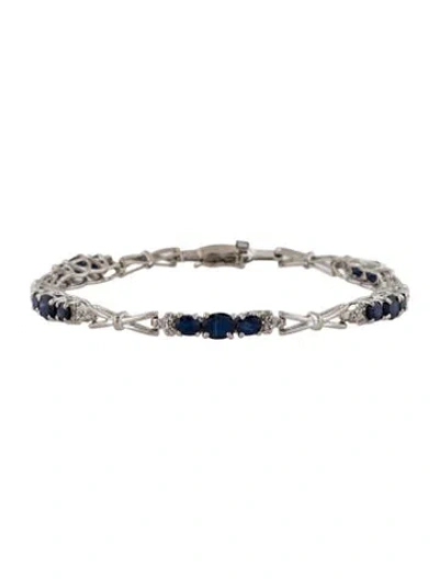 Pre-owned Bracelet 10k 3.58ctw Sapphire & Diamond Link , 6.75" In Multi