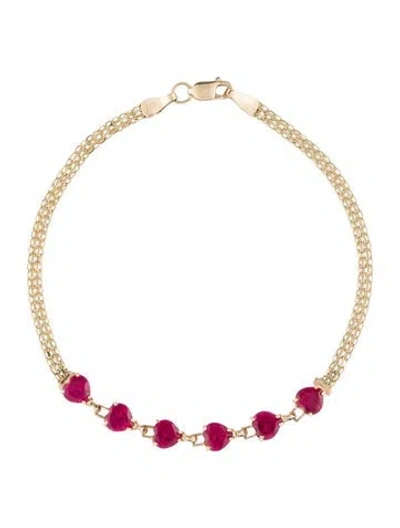 Pre-owned Bracelet 10k 3.87ctw Synthetic Ruby , 7.25" In Multi
