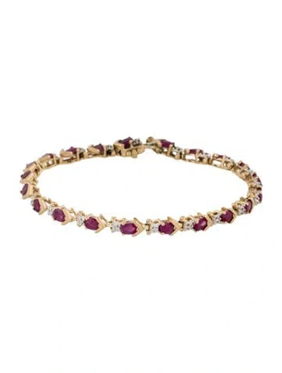 Pre-owned Bracelet 10k 4.28ctw Ruby & Diamond Link , 6.5" In Multi