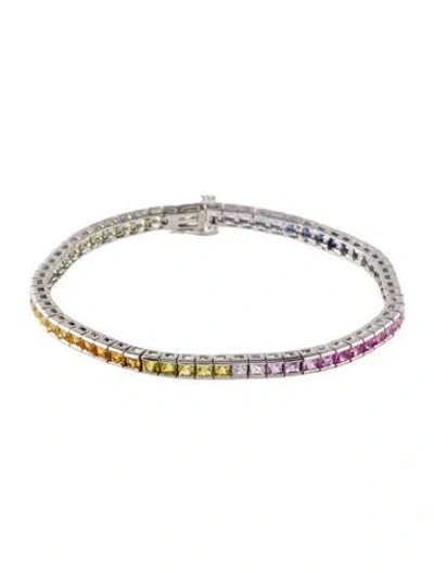 Pre-owned Bracelet 10k 8.96ctw Synthetic Sapphire Tennis , 7.25" In Multi