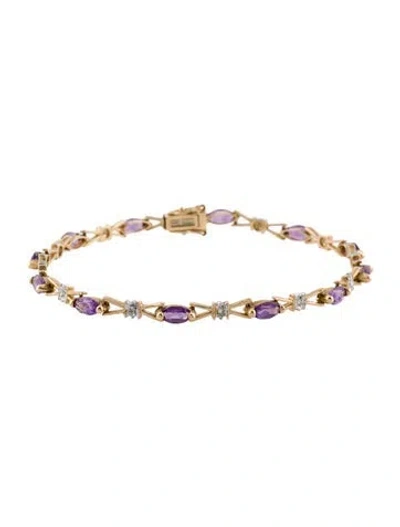 Pre-owned Bracelet 10k Amethyst & Diamond Link , 6.75" In Multi