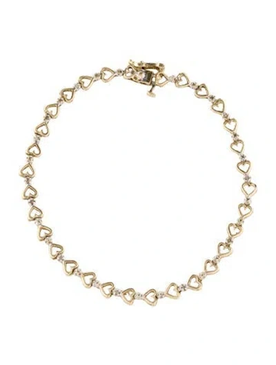 Pre-owned Bracelet 10k Diamond Heart Link , 7.25" In Multi