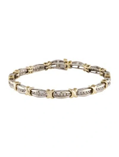 Pre-owned Bracelet 10k Diamond Station , 7" In Multi
