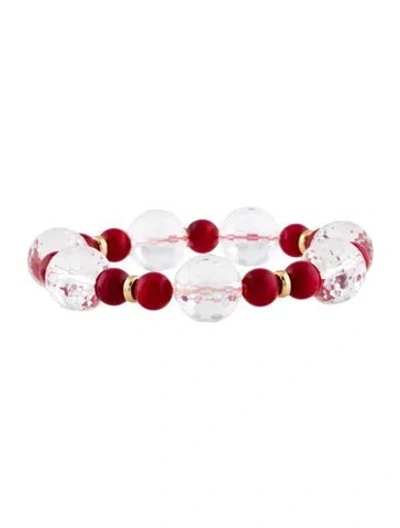 Pre-owned Bracelet 10k Dyed Coral & Quartz Bead , 6.75" In Multi