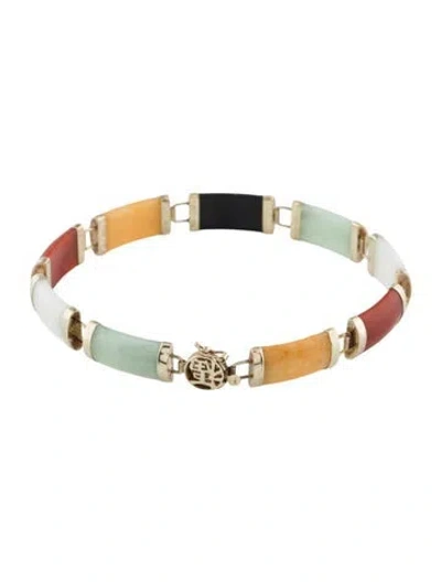 Pre-owned Bracelet 10k Dyed Jadeite, Jadeite & Onyx Link , 7.25" In Multi