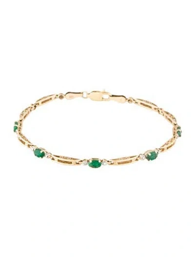 Pre-owned Bracelet 10k Emerald & Diamond Link , 6.75" In Multi