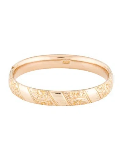 Pre-owned Bracelet 10k Etched Floral Hinged Bangle , 7.5" In Multi