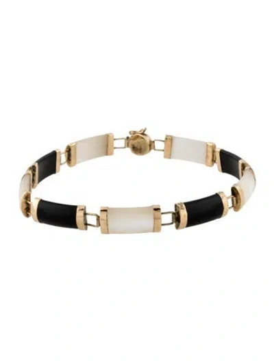 Pre-owned Bracelet 10k Onyx & Mother Of Pearl, 7.25" In Multi