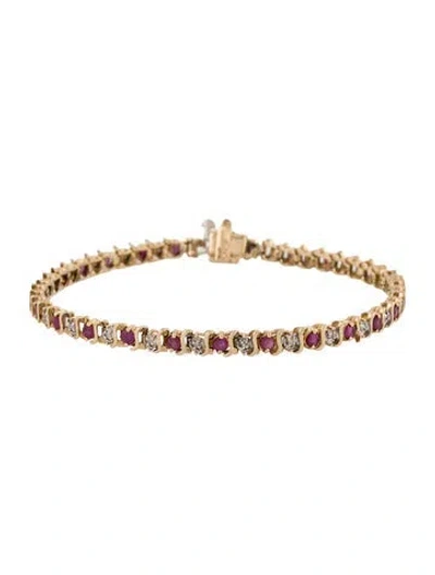 Pre-owned Bracelet 10k Ruby & Diamond Link , 7" In Multi