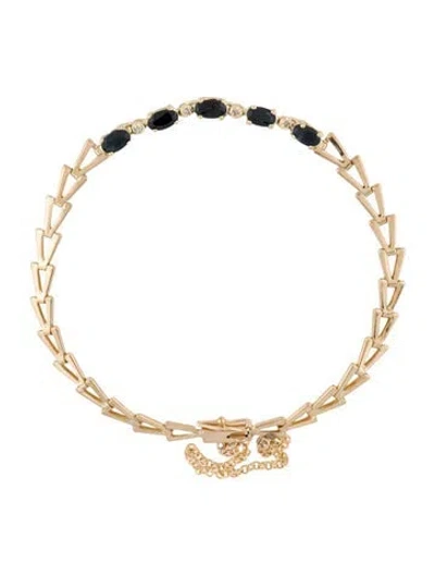Pre-owned Bracelet 10k Sapphire & Diamond Triangle Link , 6.75" In Multi