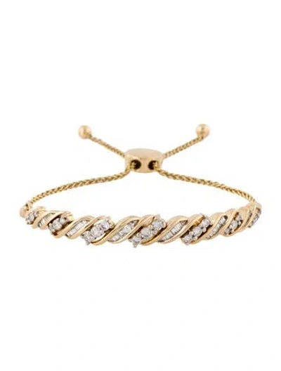 Pre-owned Bracelet 14k 1.07ctw Diamond Cascading Wave Bolo Link  In Multi