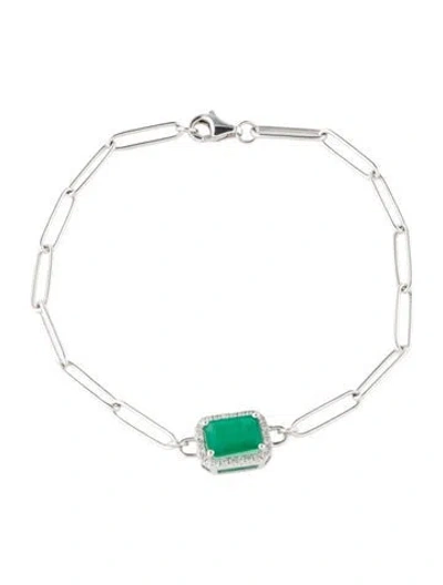 Pre-owned Bracelet 14k 1.08ct Emerald & Diamond Link , 6.75" In Multi