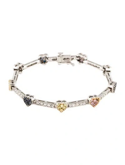 Pre-owned Bracelet 14k 1.22ctw Sapphire & Diamond Station Heart , 6.5", 6.5" In Multi