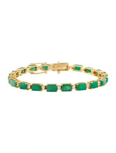 Pre-owned Bracelet 14k 12.60ctw Emerald & Diamond Link , 6.75" In Multi