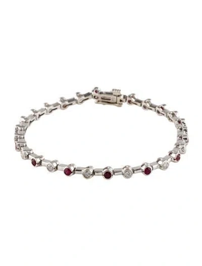 Pre-owned Bracelet 14k 1.26ctw Ruby & 1.12ctw Diamond Tennis , 6.75" In Multi